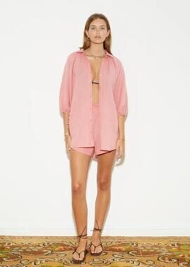 New NWT BOTEH La Ponche Shirt In‎ Bisque Linen Cotton Blend Size Medium Pink